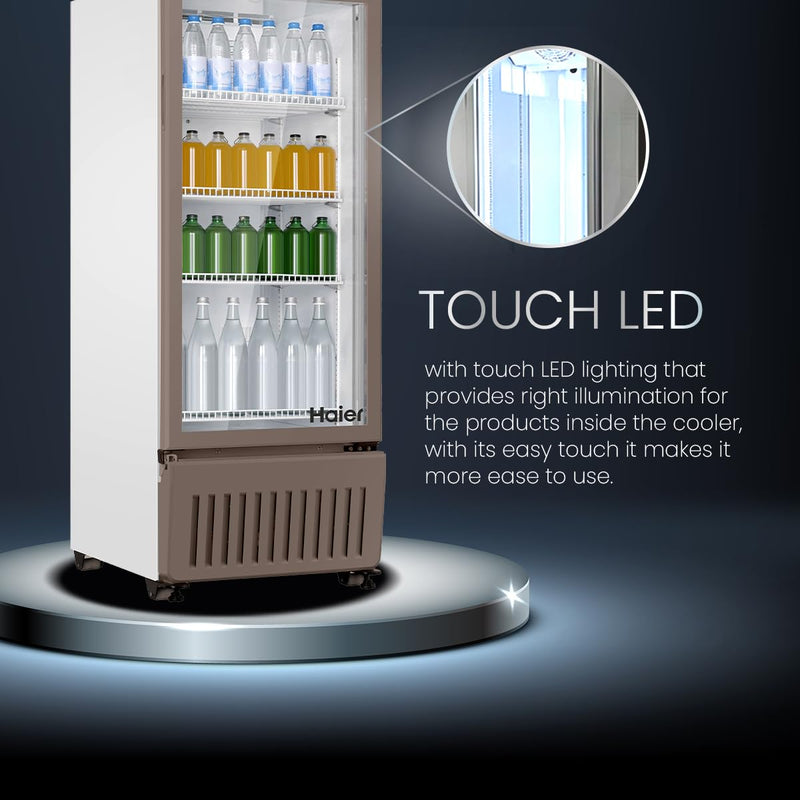 Haier HVC 305 GT5, 5 Star, Touch LED Visi Cooler Glass Door, Adjustable Shelves, Single Door Commercial Refrigerator (285 L, White)