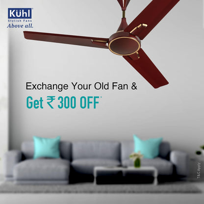 KUHL Prima A1 1200MM Decorative Power Saving BLDC Ceiling Fan With Remote | 29W | Saves Upto 65% Electricity | 5 stars | High Air Flow | Stylish Design | Brown