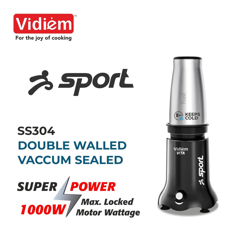 Vidiem VITA Sport 500 W Personal Blender/Mixer/Grinder/Smoothie Maker | 22000 RPM Aria CoolTec Motor | 3 Jars (600 ml SS
