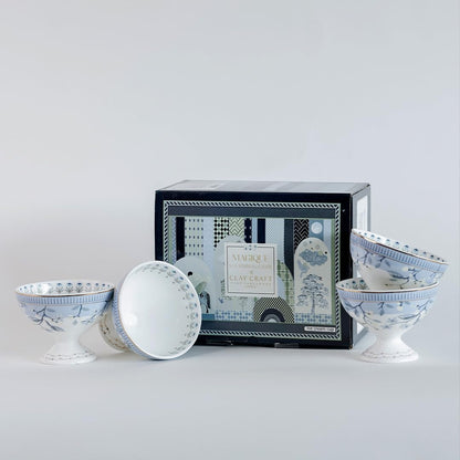 Magique by The Wishing Chair x ClayCraft : River of Flowers Dessert Cups Set of 4 | 160 ml Ceramic Ice Cream Bowls | Elegant Floral Cups for Ice Cream, Sorbet & Gelato | Dishwasher Safe