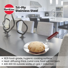 Hawkins 24 cm Tava, Triply Stainless Steel Tawa with Stainless Steel Handle, Induction Tawa, Silver (SSTV24)