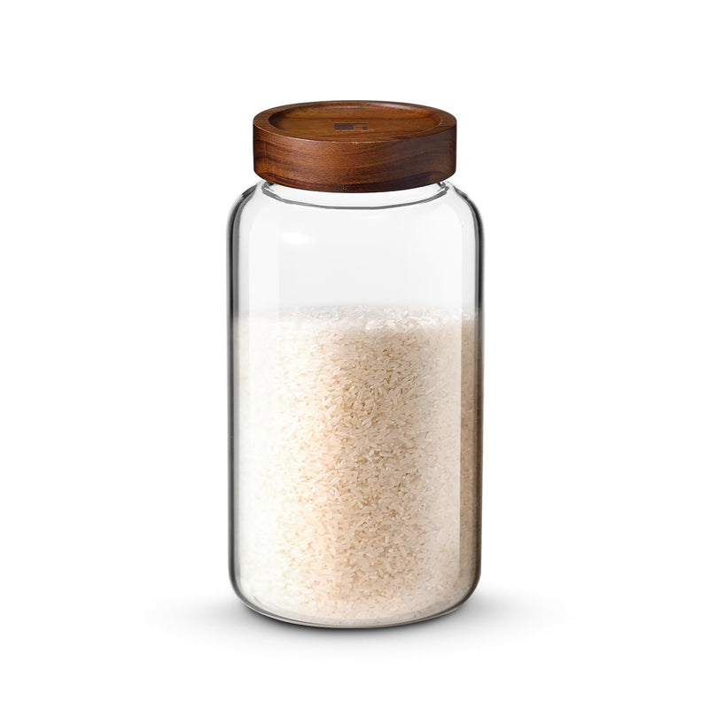 Bergner Acadia Borosilicate Glass Jars with Solid Wood Lid, Set of 2 Jars, 120ml Each, For Storing and Preserving Sugar, Flour, Tea, Coffee, Spices, Biscuits, Oats | Multipurpose Container for Kitchen