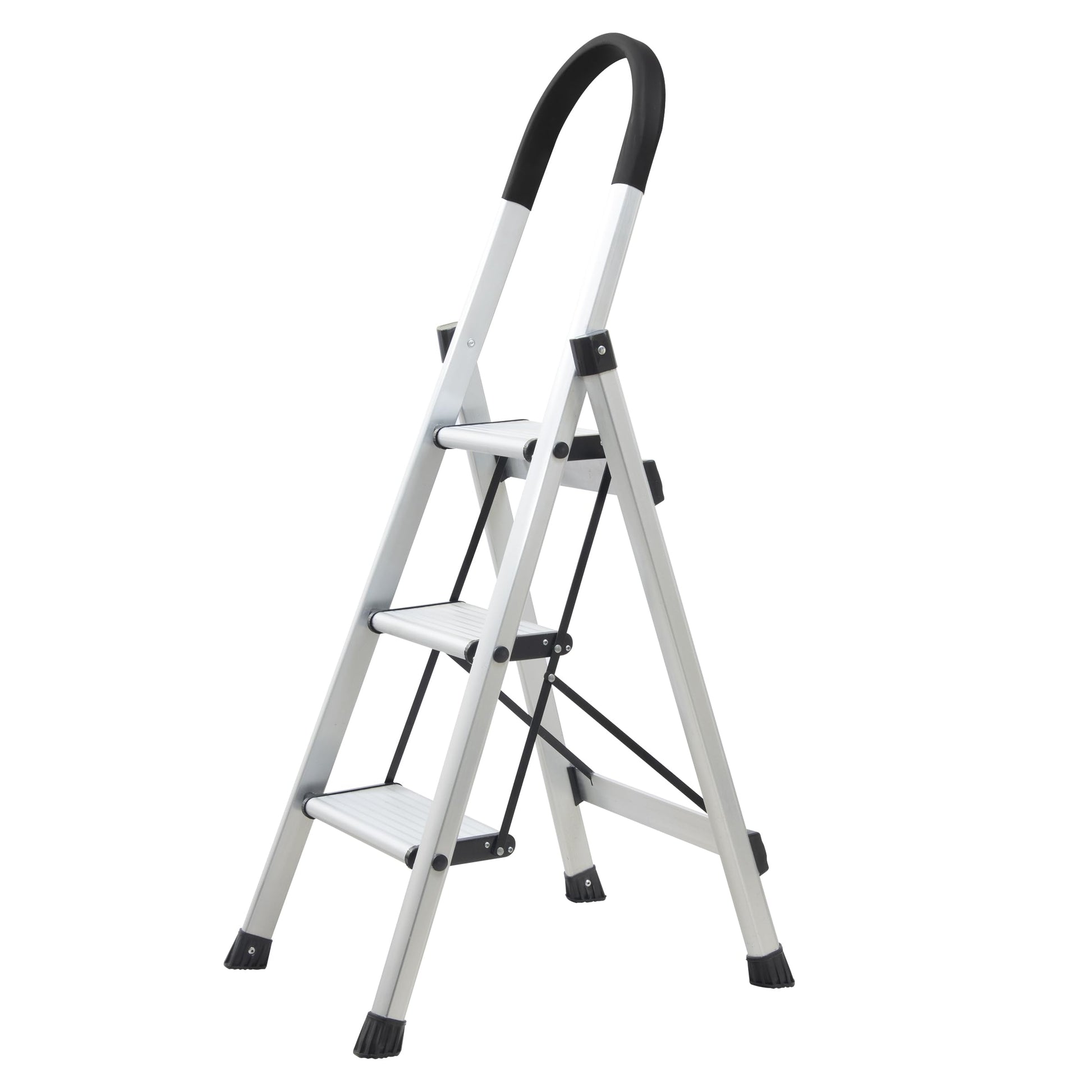 Plantex Surestep 3 Step Aluminum Ladder for Home Use/Wide Anti-Slip Steps/Foldable Ladder with Anti Skid PVC Shoes, 3 Steps Kitchen Stool (Anodize-Silver)