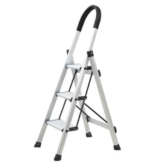 Plantex Surestep 3 Step Aluminum Ladder for Home Use/Wide Anti-Slip Steps/Foldable Ladder with Anti Skid PVC Shoes, 3 Steps Kitchen Stool (Anodize-Silver)