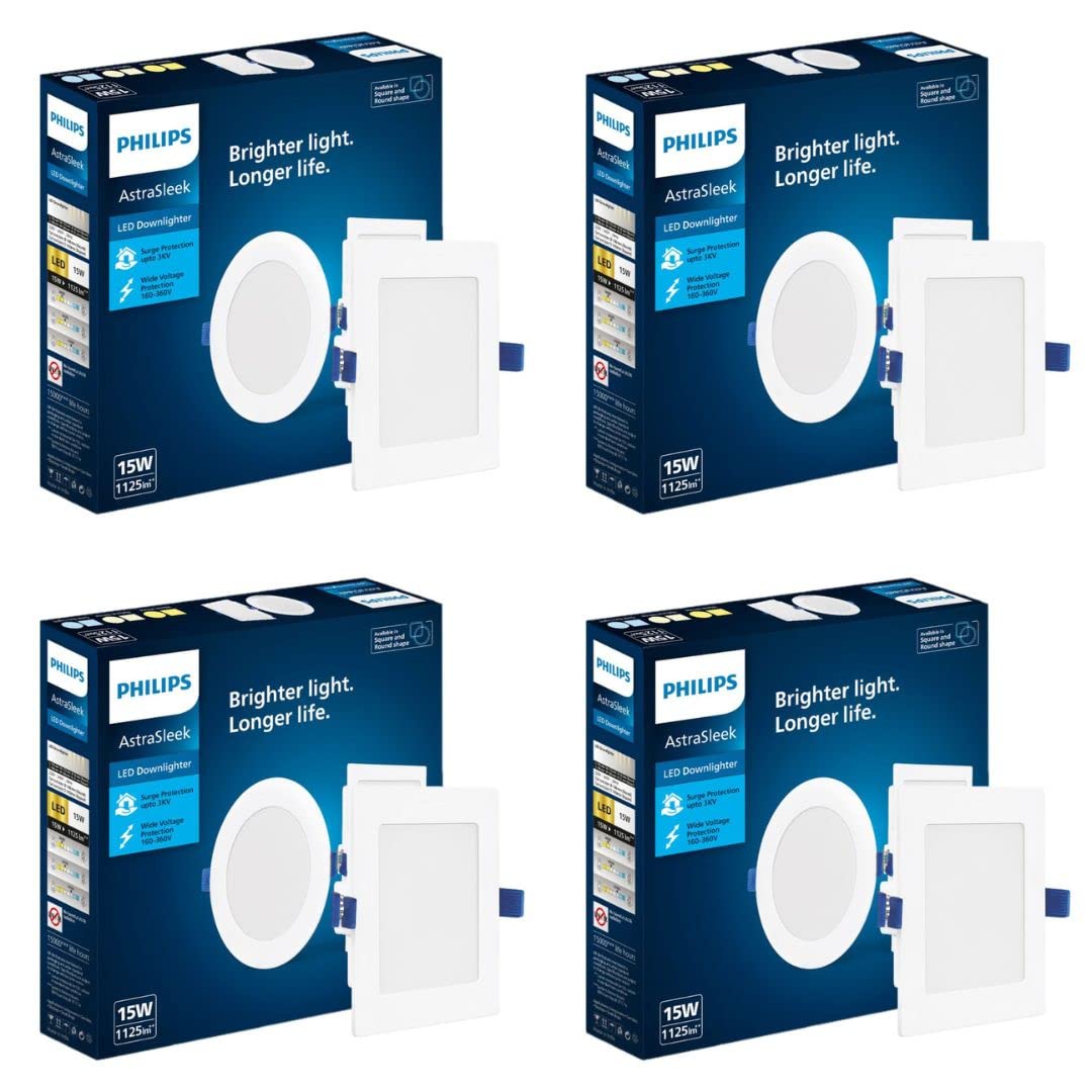 Philips Astra Sleek 15-watt Square LED Downlighter (Pack of 4)