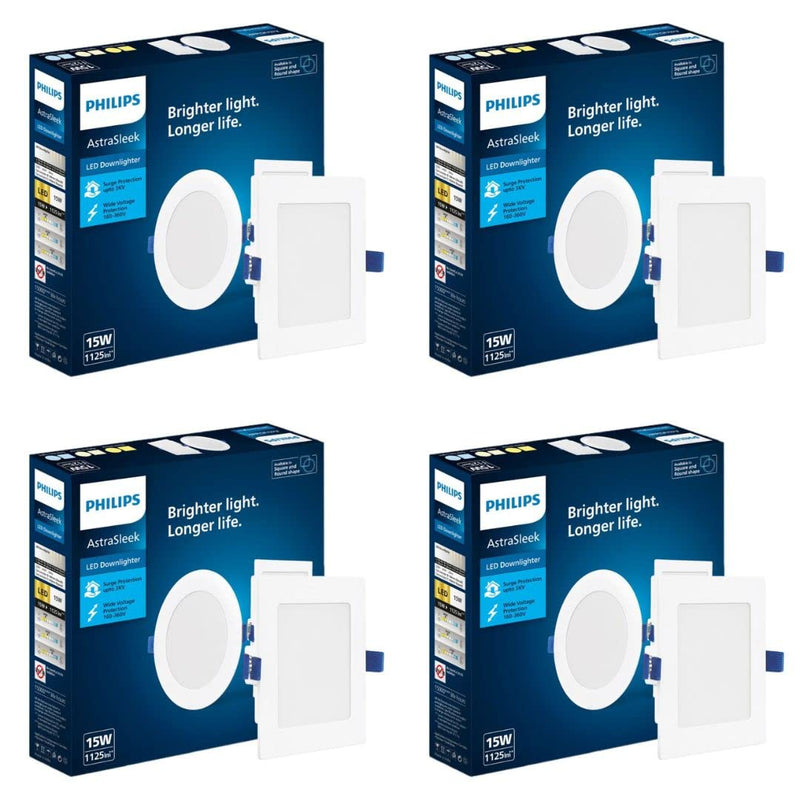 Philips Astra Sleek 15-watt Square LED Downlighter (Pack of 4)