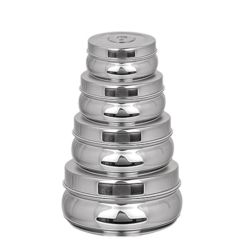 Greensify Stainless Steel Container Set– 4Piece Kitchen Dabba Set with Lids (200ml,450ml,650ml, 950ml)Flat Base Poori Dabba Set for Storage|Food Grade Steel Boxes for Kitchen,DryFruits & Everyday Use