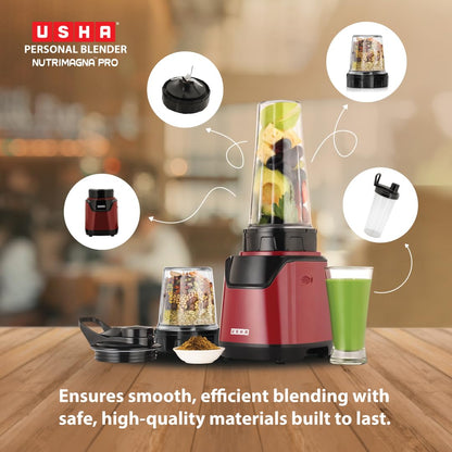 USHA Blender Nutrimagna Pro | 600W |On the Go Blender| Stainless steel blades| Spill proof spout and store lid | 2 blade assembly | Maroon
