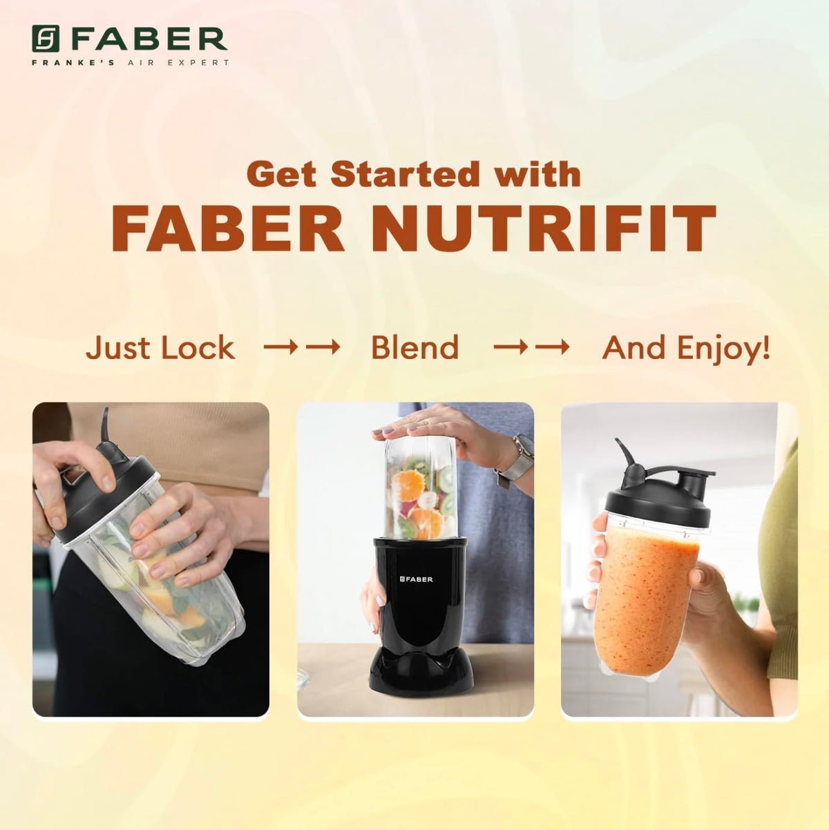 Faber 550W Sportz Blender FSB 5-in-1 Nutrifit Nero|100% Copper Motor|Detachable SS Blade|5 PC Jars 1L+500ML+500ML Mug+30