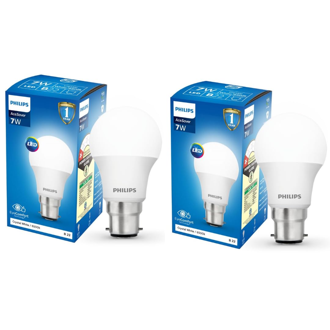 Philips 7W B22 LED Cool Day Light Bulb, Pack of 2 (Ace Saver)