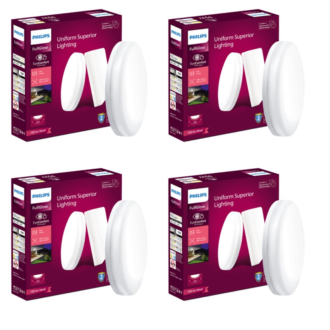 Philips Rimless Full Glow 15-watt Round LED Surface Downlighter (Pack of 4)