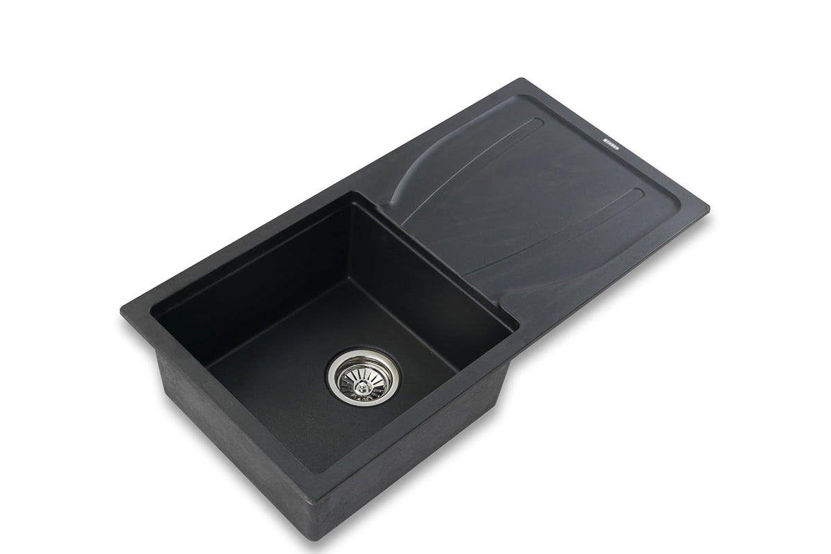 Faber Verona Ingranite34"X17"Single Bowl Sink with Drainboard & Plumbing Kit|25Yrs Warranty|Silent,Scratch,Dent & Heat R
