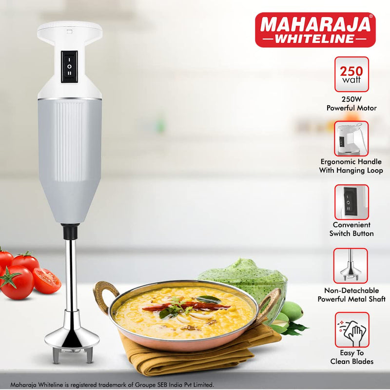 Maharaja Whiteline Plastic Torsio Plus Hand Blender with 3 Blades, Long Lasting Performance with 250 Watt Motor| Multiple Detachable Blades | 2 Year Warranty - Hb-141 (Grey)