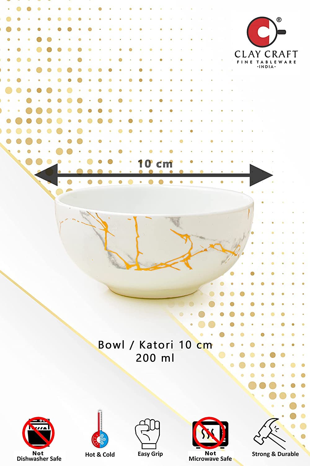 Clay Craft Marble Finish, Fine Ceramic Dinner Set 40 PCS (White), for Family of 6, Dinner Set Ceramic, Crockery Set, Dining Set for Dinner, Plates and Bowls Set, Crockery Set for Gift