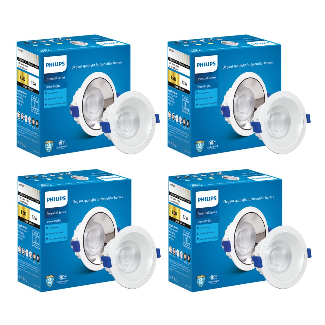 Philips 12 Watt White Reflector LED Ceiling COB Round Spot Light with Focused Beam (Pack of 4) (Warm White, B0D3N5VF95)