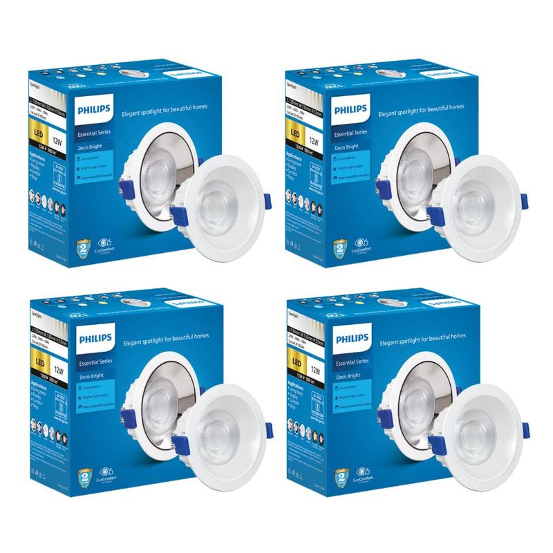 Philips 12 Watt White Reflector LED Ceiling COB Round Spot Light with Focused Beam (Pack of 4) (Warm White, B0D3N5VF95)