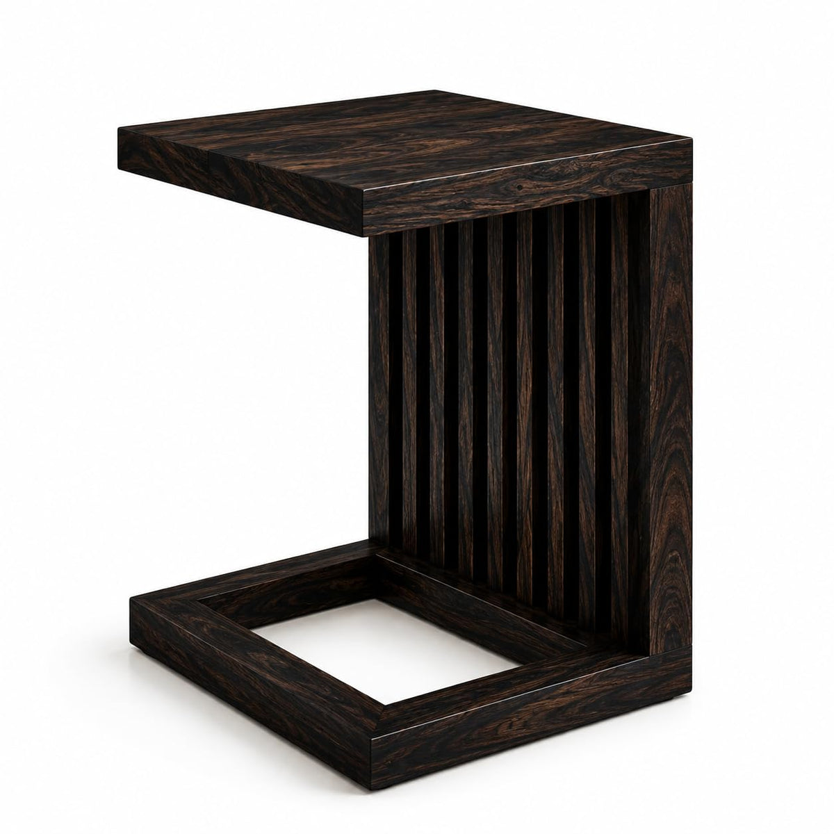 Solid Sheesham Wood C Shape Side Table for Living Room | Modern Sofa End Table | Wooden Laptop Table for Bed | 