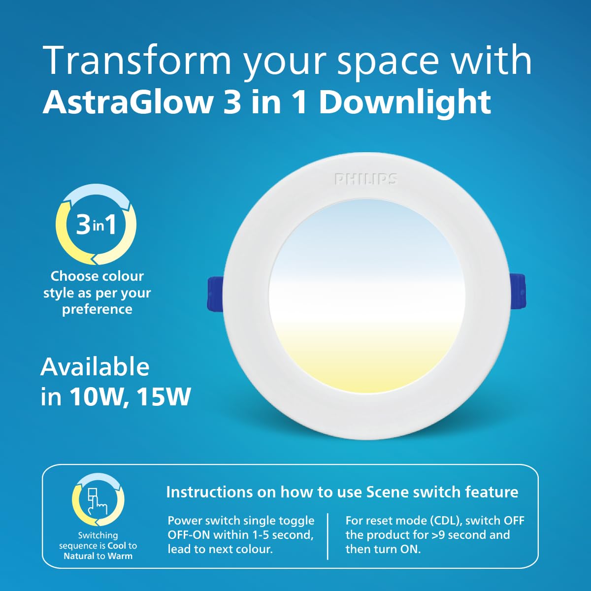 Philips 10W 3in1 AstraGlow Round LED Panel Light
