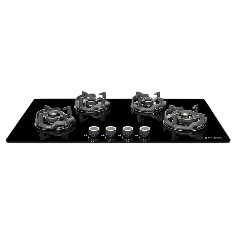 Faber 90Cm 4 Burner HOB|Auto Ignition|Built-In Or Hobtop|Flame Failure Device|Cast Iron Pan Support|Glass Matt Finish|Me