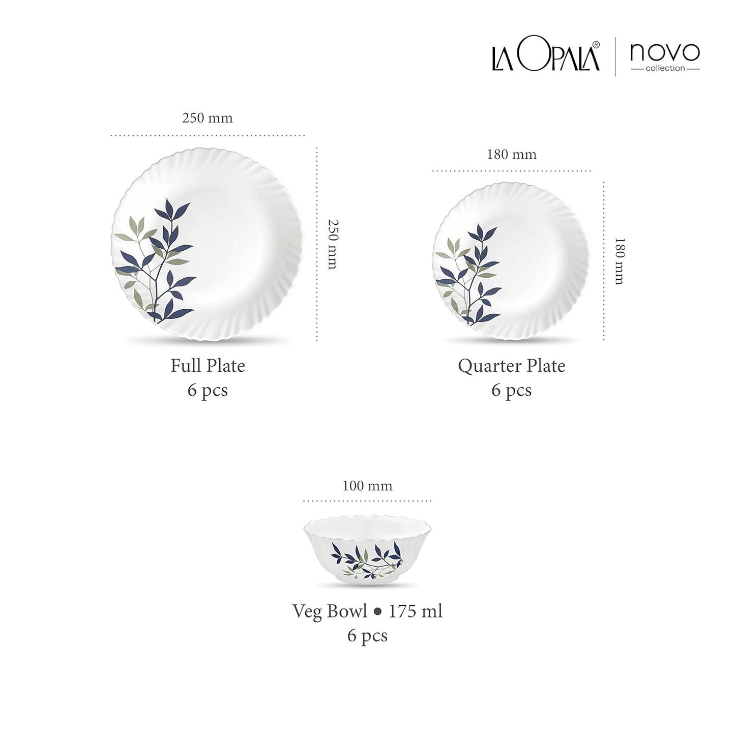 La Opala Novo Collection Opal Glass Crockery | for Family of 6 | Dinner Set 18 pcs Silken Charm | Plates & Bowls for Dining | Microwave Safe | 100% Vegetarian | Extra Strong | Light & White