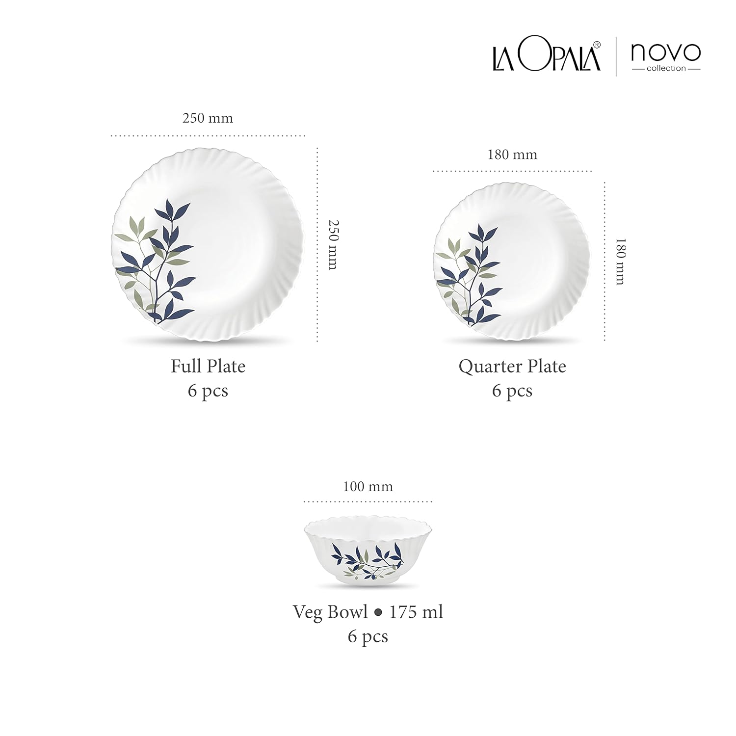 La Opala Novo Collection Opal Glass Crockery | for Family of 6 | Dinner Set 18 pcs Silken Charm | Plates & Bowls for Dining | Microwave Safe | 100% Vegetarian | Extra Strong | Light & White