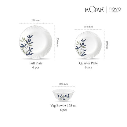 La Opala Novo Collection Opal Glass Crockery | for Family of 6 | Dinner Set 18 pcs Silken Charm | Plates & Bowls for Dining | Microwave Safe | 100% Vegetarian | Extra Strong | Light & White