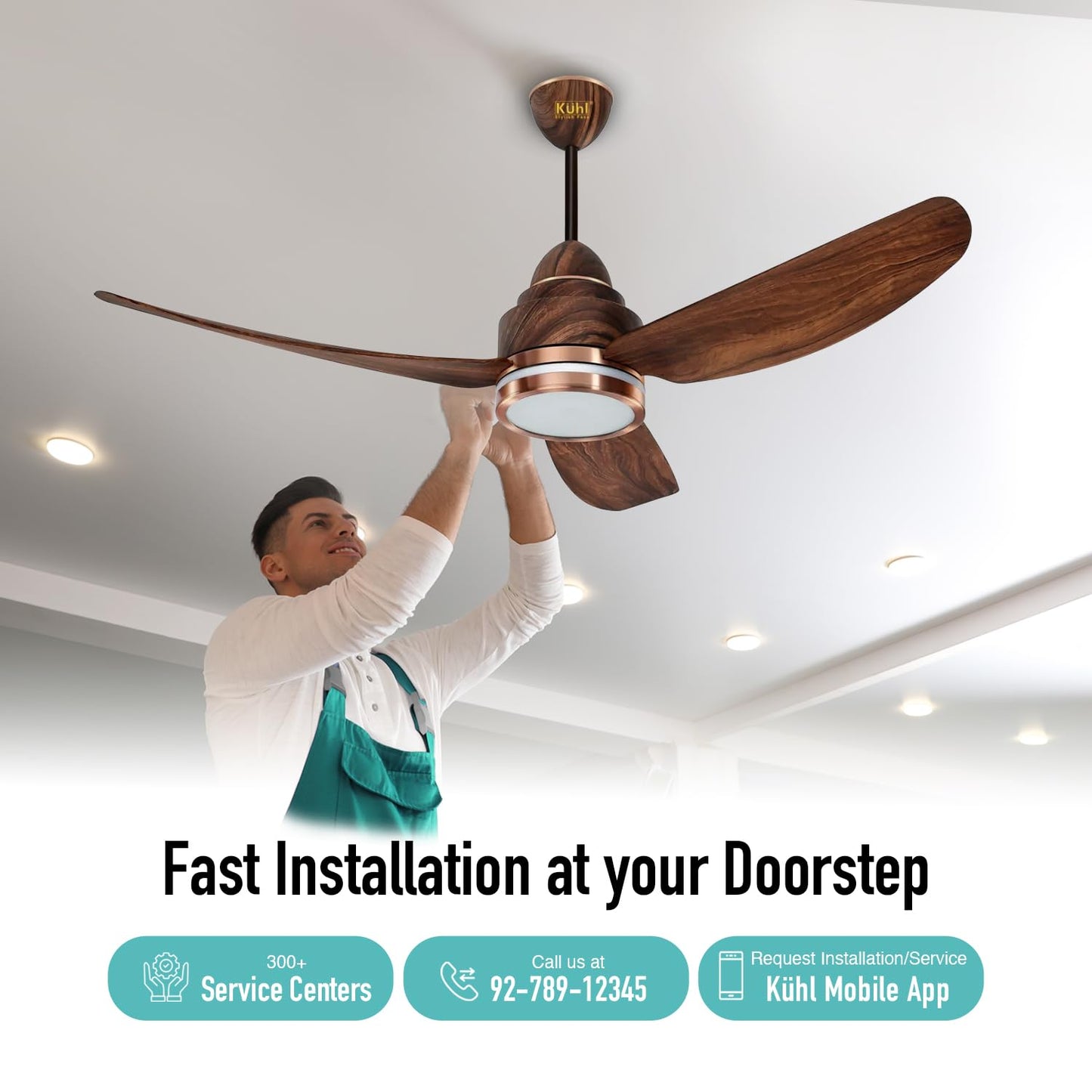 KUHL Luxus C3 1320 mm Stylish 65% Power Saving BLDC Ceiling Fan with Remote | Night & Down Light | 29W | BEE 5 Star | Low Noise | IoT –Operate via Mobile & Alexa | Reverse Mode|Free Installation|Teak