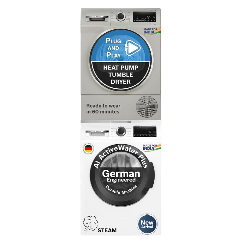 Bosch Washer Dryer Combo: 12 kg 5 Star Front Load Fully-Automatic Washing Machine (WGA27400IN, White) with 10 kg Fully Automatic Front Load Condenser (WQG2520XIN)-1