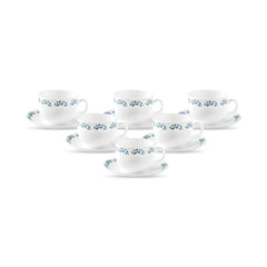 La Opala Diva, Opal Glass Crockery | Cup & Saucer Iris Regular, Set of 12 | Grace Blue, 160 ml | for Tea & Coffee | Microwave Safe | 100% Vegetarian | Extra Strong | Super Light | Super White