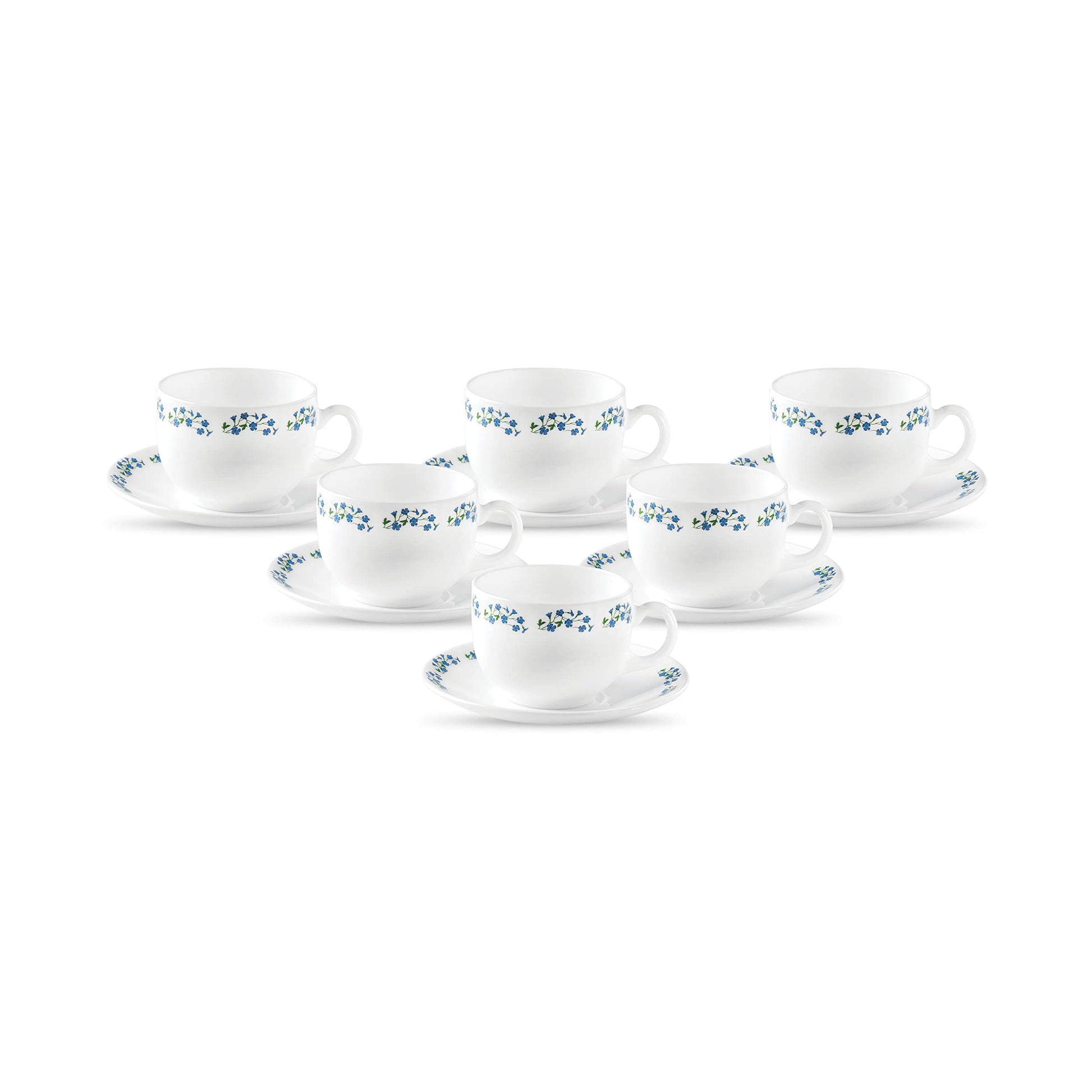 La Opala Diva, Opal Glass Crockery | Cup & Saucer Iris Regular, Set of 12 | Plain White, 160 ml | for Tea & Coffee | Microwave Safe | 100% Vegetarian | Extra Strong | Super Light | Super White