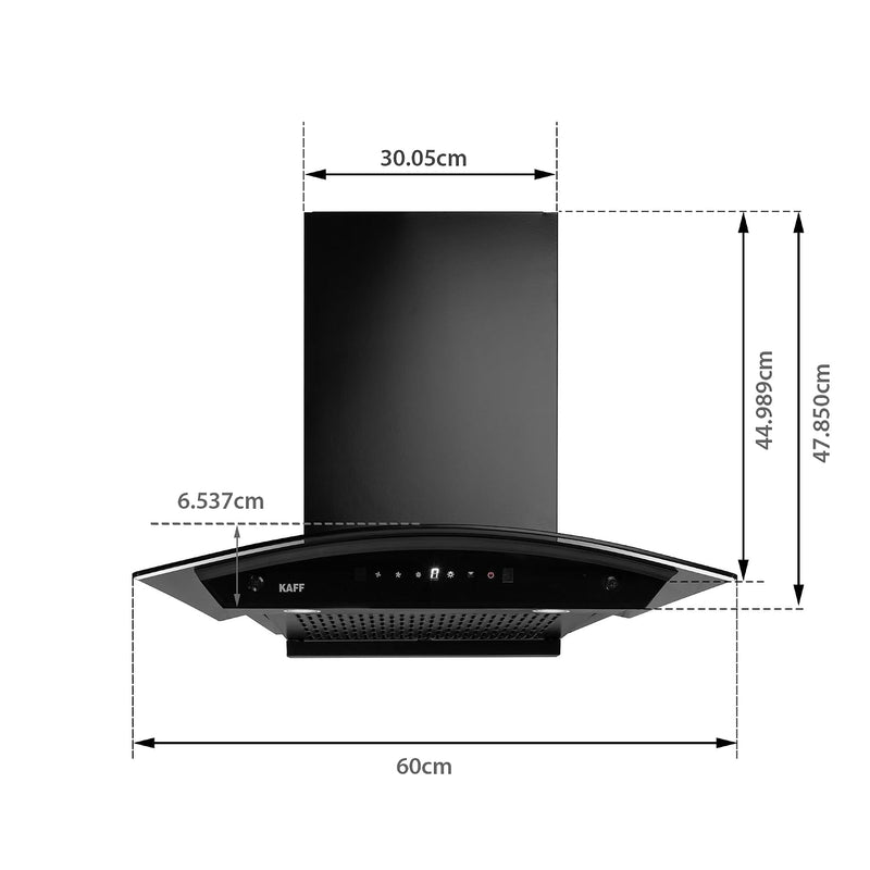 Kaff 60cm Curved Filterless Chimney, Installation Kit Included, KEC 60A