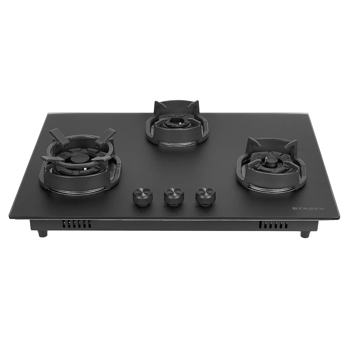 Faber Della 3 Burner 72Cm Hob |Auto Ignition|Brass Burner| Cast Iron Pan Support |Hob/Cooktop Hybrid| Matt Black Glass F