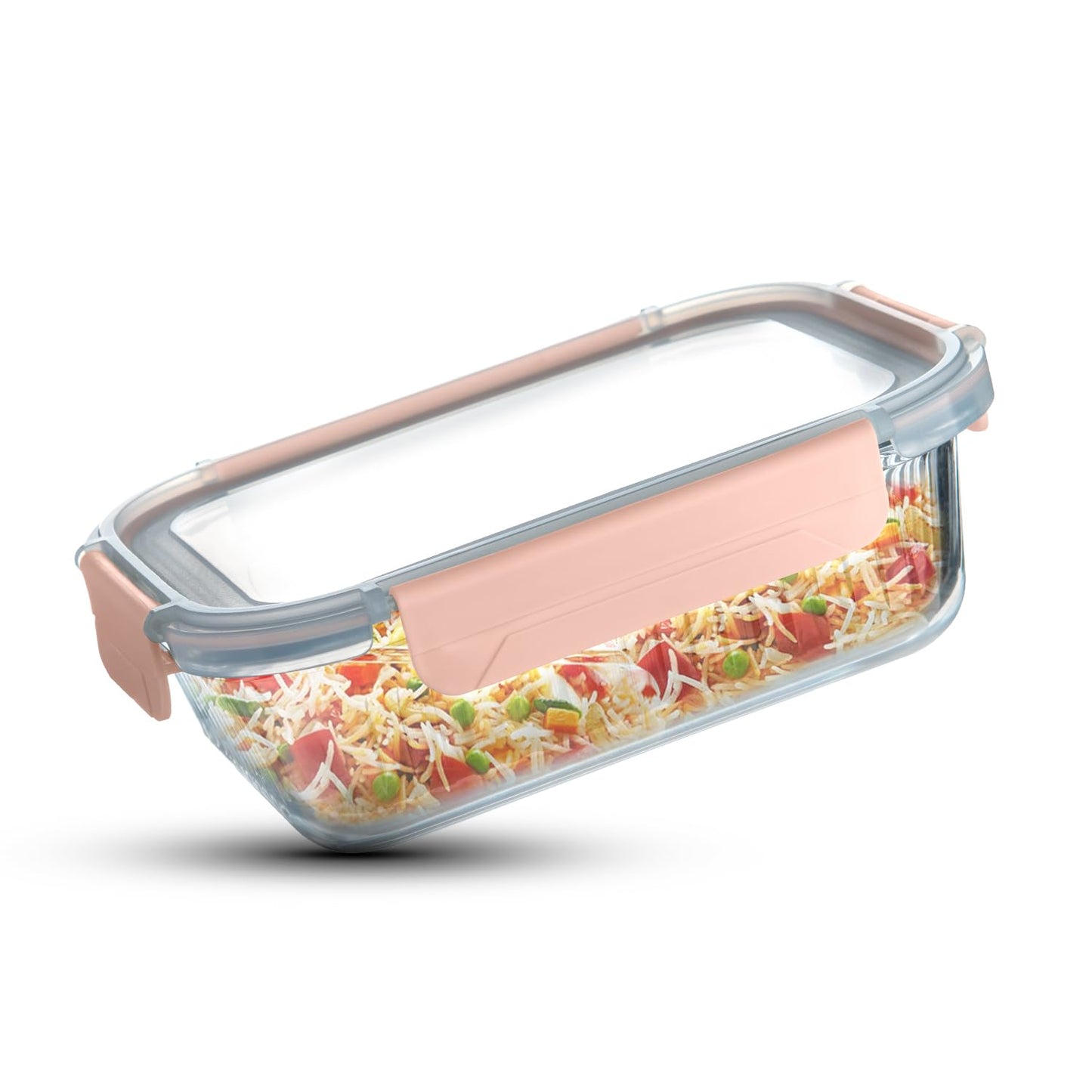 Bergner Smart Lock Borosilicate Rectangular 1.5 L Food Container for Kitchen/Tiffin, Air-Tight Lid with Locking Tabs, Space Saving, Stackable, Microwave & Oven Safe, Food Safe, Dishwasher Safe - Green