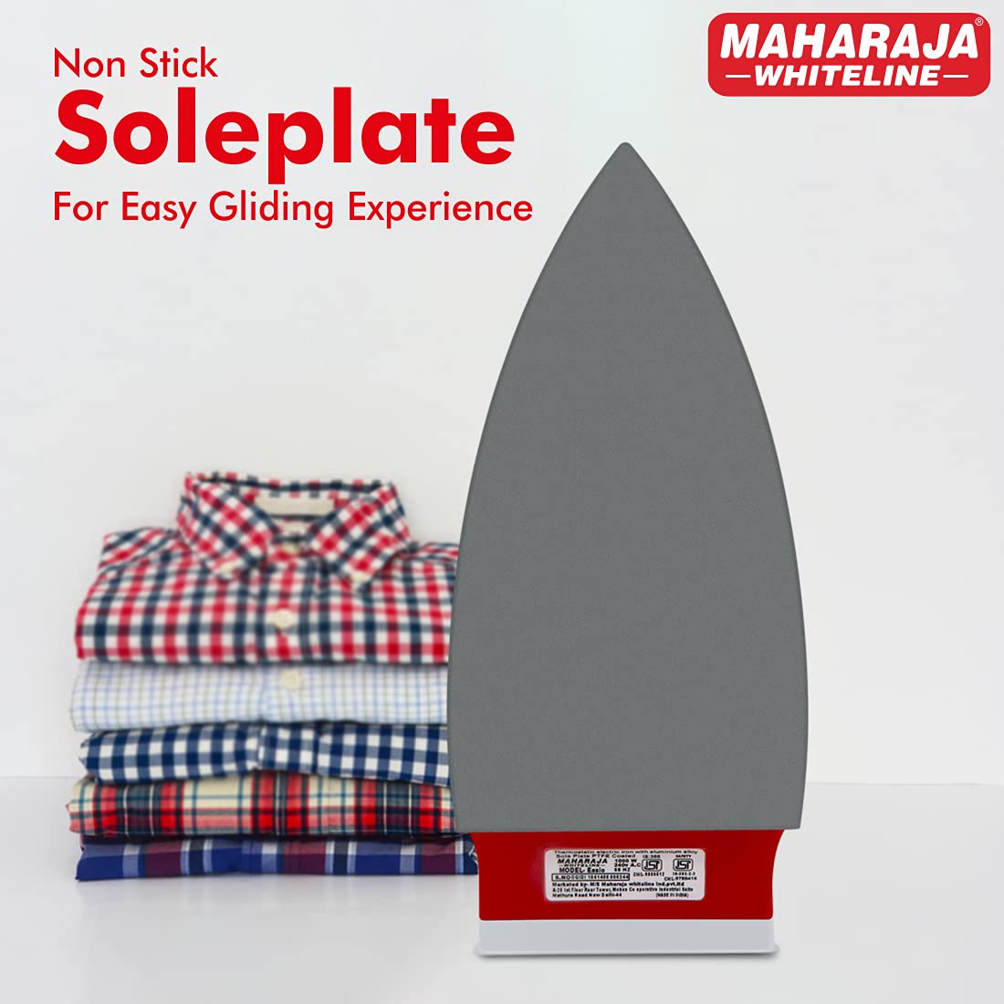 Maharaja Whiteline Sleek Plus Dry Iron, 1000 Watt, White and Red (DI-128)