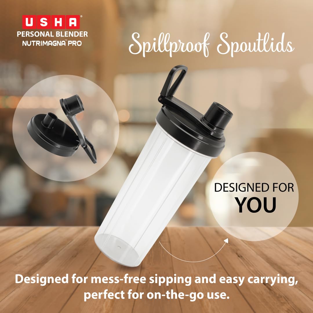 USHA Blender Nutrimagna Pro | 600W |On the Go Blender| Stainless steel blades| Spill proof spout and store lid | 2 blade assembly | Maroon