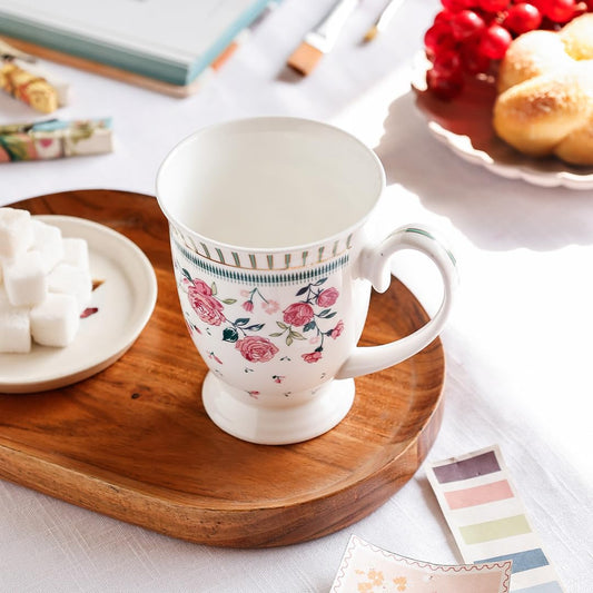 Magique by The Wishing Chair x ClayCraft : Portrait of a Rose Ceramic Coffee Mug – 300 ml | Handcrafted Floral Design Cup | Elegant Lightweight Tea Mug | Dishwasher Safe | Ideal Gift for Loved Ones