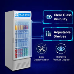 Blue Star VC325 5 Star Frost Free Vertical Glass Single Door Visi Cooler (300L, white)