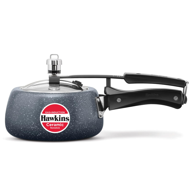 Hawkins 1.5 Litre Ceramic Nonstick Pressure Cooker, Induction Inner Lid Baby Cooker, Granite Contura shaped Cooker, Blue (ICC15)