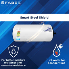 Faber Jazz 15L Horizontal (RH) Storage Water Geyser |Free Pipe and Installation|12 Safety Features, Glassline Coated & C