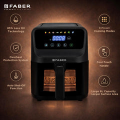 Faber 6L 1500W Digital Air Fryer | Fry, Bake, Roast | 85% Less Oil, 200°C Swirl Heating Technology |8-Preset Menu|View W