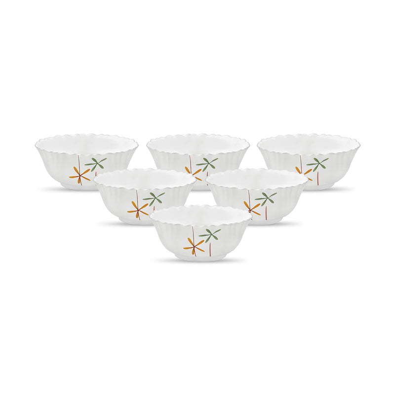 La Opala Novo Collection Opal Glass Crockery | Vegetable Bowl Set of 6 | Silken Charm Design | Bowls for dal & Condiments | Microwave Safe | 100% Vegetarian | Extra Strong | Super Light & White