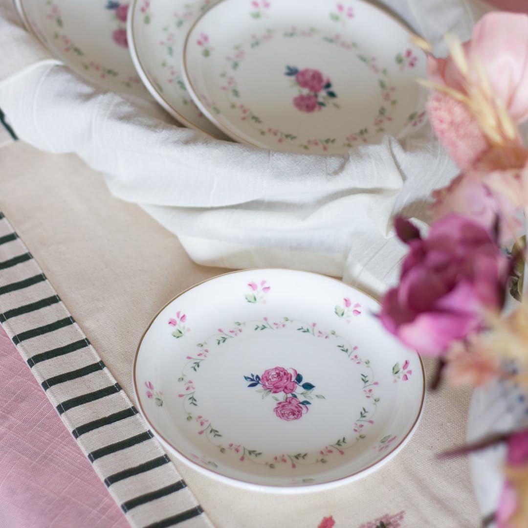 Magique by The Wishing Chair x ClayCraft : Portrait of a Rose Ceramic Plates Set of 4 | 6 Inches | Snack Plates | Elegant Lightweight Small Ceramic Plates for Appetizers & Desserts | Dishwasher Safe