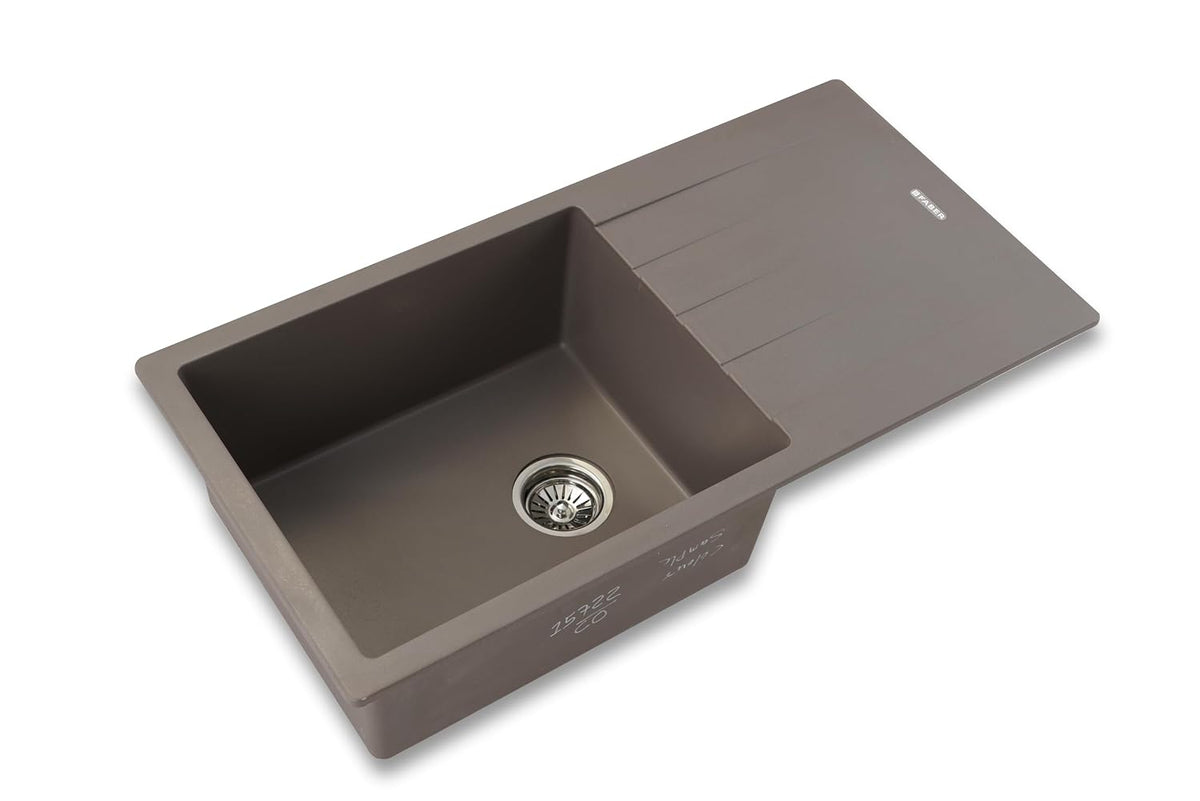Faber Verona Ingranite36"X18"Single Bowl Sink with Drainboard &Plumbing Kit|25Yrs Warranty|Silent,Scratch,Dent & Heat Re