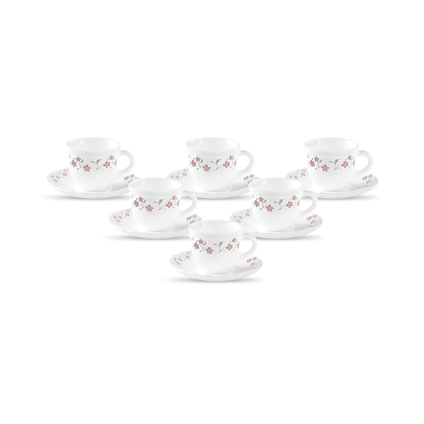 La Opala Diva, Opal Glass Crockery | Cup & Saucer Tulip Regular, Set of 12 | Grace Red, 160 ml | for Tea & Coffee | Microwave Safe | 100% Vegetarian | Extra Strong | Super Light | Super White
