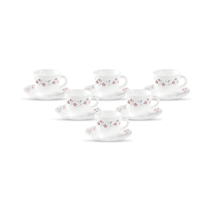 La Opala Diva, Opal Glass Crockery | Cup & Saucer Tulip Regular, Set of 12 | Yellow Grace, 160 ml | for Tea & Coffee | Microwave Safe | 100% Vegetarian | Extra Strong | Super Light | Super White