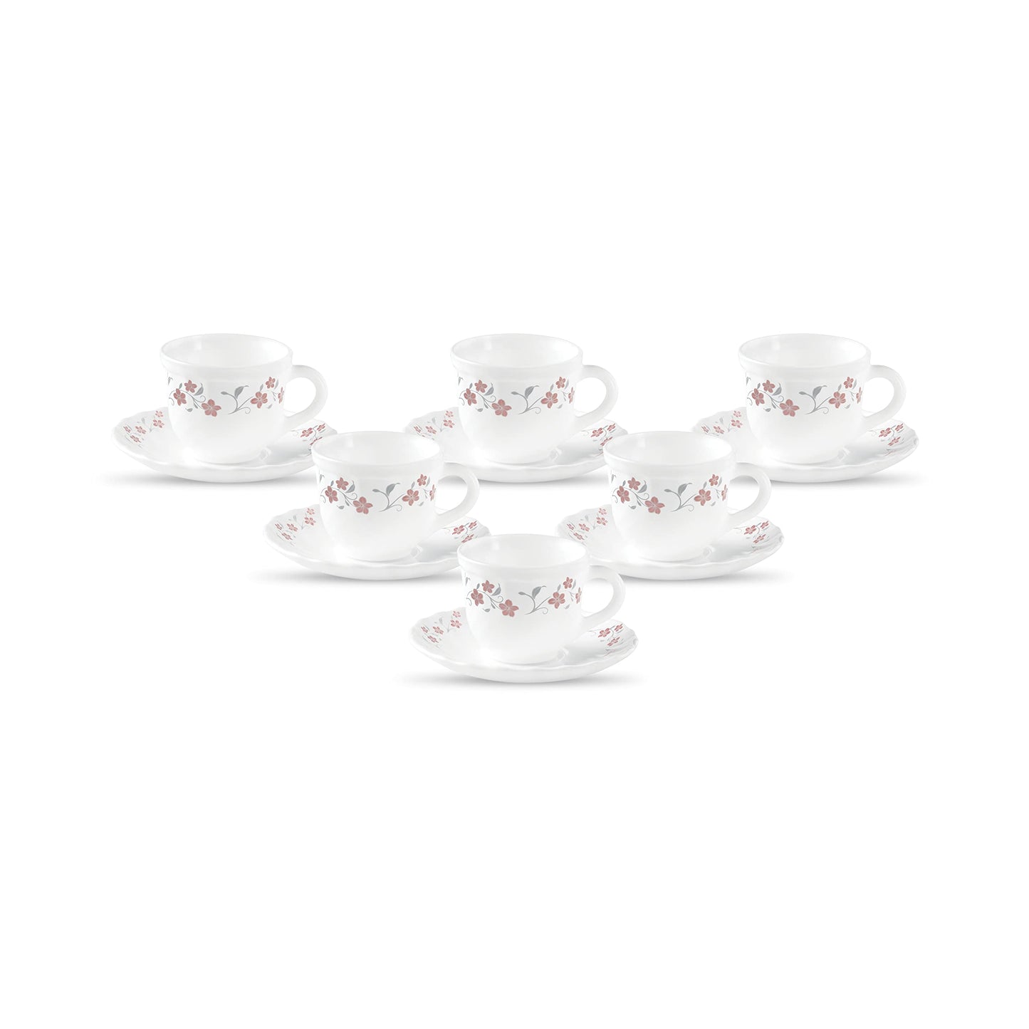La Opala Diva, Opal Glass Crockery | Cup & Saucer Tulip Regular, Set of 12 | Misty Drops, 160 ml | for Tea & Coffee | Microwave Safe | 100% Vegetarian | Extra Strong | Super Light | Super White