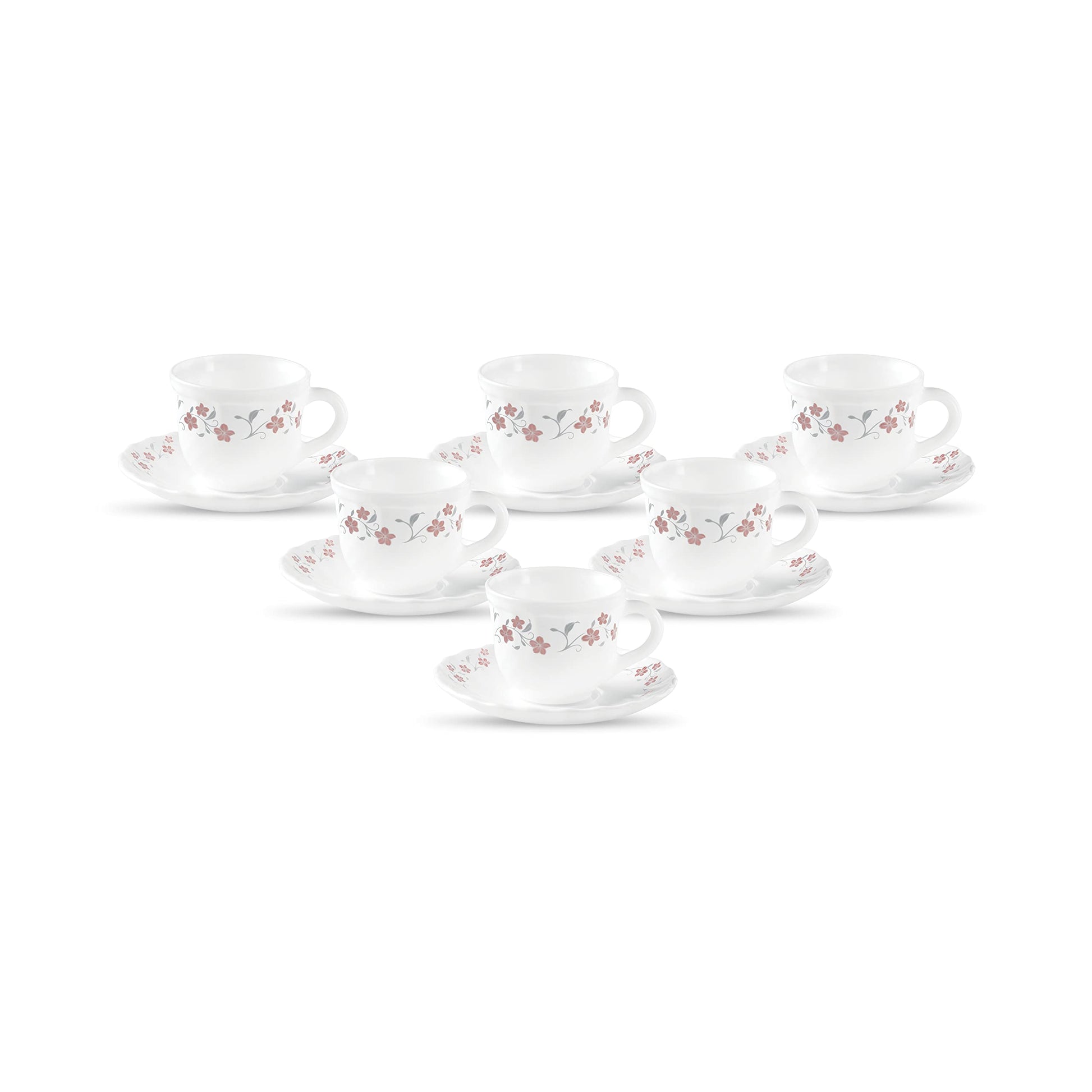 La Opala Diva, Opal Glass Crockery | Cup & Saucer Tulip Regular, Set of 12 | Misty Drops, 160 ml | for Tea & Coffee | Microwave Safe | 100% Vegetarian | Extra Strong | Super Light | Super White