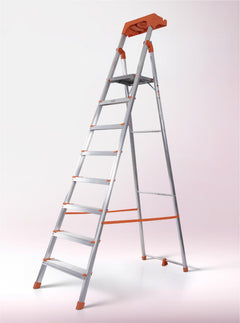 HOUZA Aluminium Ladder for Home 5 Steps Foldable with Tool Tray & Anti-Skid Wide Steps | Multi-Purpose Heavy Duty Ladder, Kitchen & Household | 250 Kg Load Capacity | 5 Year Warranty (Orange)