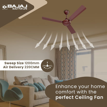 Bajaj Robusta 12S1 1200MM 1 Star Rated Ceiling Fans For Home | BEE Stars Rated Energy Efficient Ceiling Fan | Surgeprotekt Motor | 2 Years Warranty 【Base Brown】