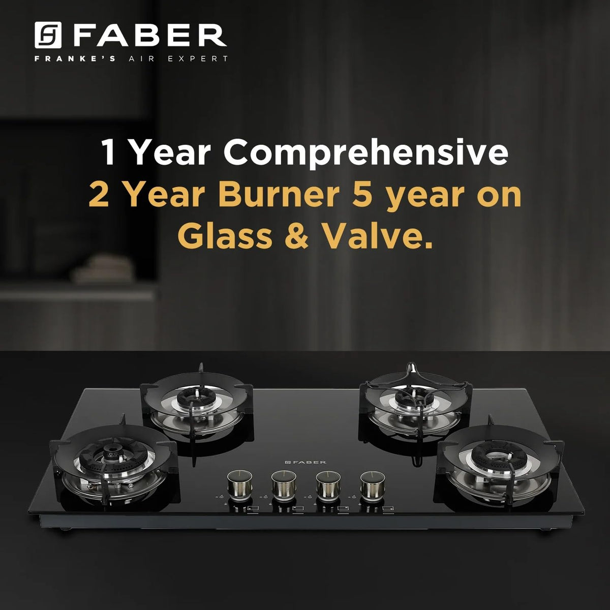 Faber Hob 4 Burner | Auto-Ignition | Spillage Proof | HOB SUPERIA HT904 BR AI |Metal Knobs | Pan Support |5 Yr Warranty 